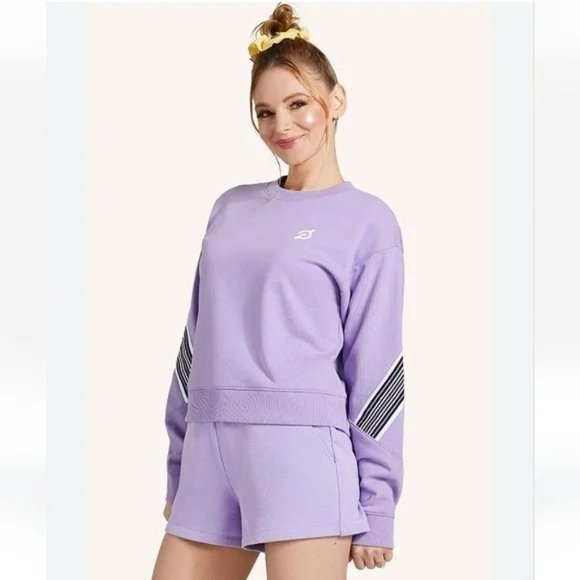 Peloton Crewneck Long Sleeve Pullover Stripe Sweatshirt Purple - Picture 1 of 5